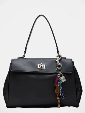Steve Madden Black Leather Satchel with Multi-Color Charm